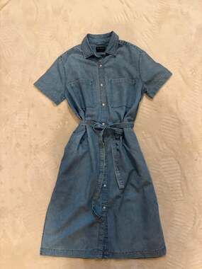 Rare Dockers Pre-Production Sample Denim Midi Dress S Cotton Hemp Bld Light Wash